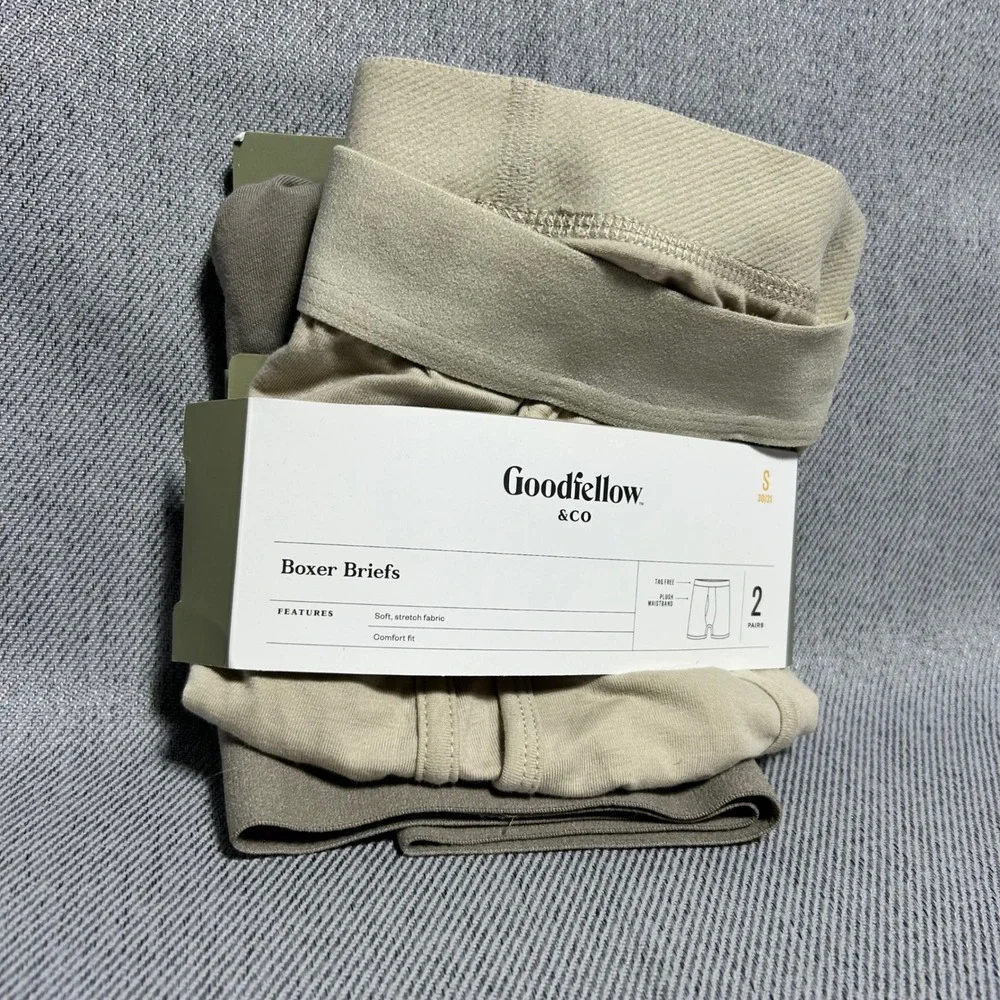 Goodfellow & Co Mens Boxer Briefs 2-Pack Size S 30/31 Tan Stretch Cotton Comfort